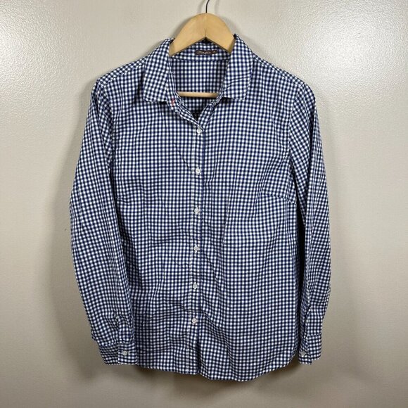 J. McLaughlin Tops - J.Mclaughlin Gingham Button Up Shirt Size 14 Blue Cotton Preppy Work Office